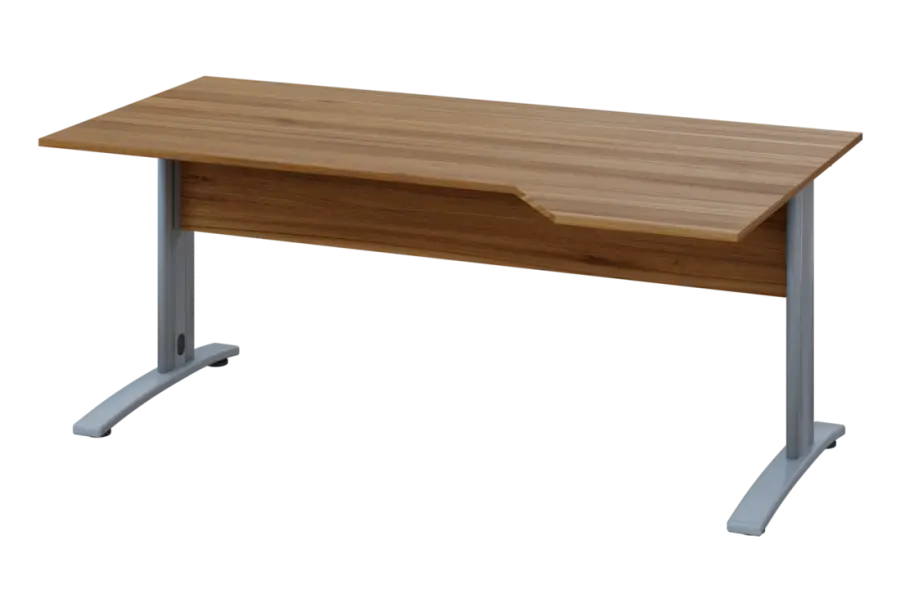 EZK 28 - 184 stůl kancelářský, rohový, pravý, kovová podnož stříbrná, deska 25 mm, široký 1800 mm, ořech světlý